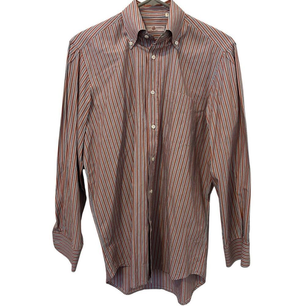Luciano Barbera Button Up Shirt Mens S Striped Long Sleeve Cotton Business Italy
